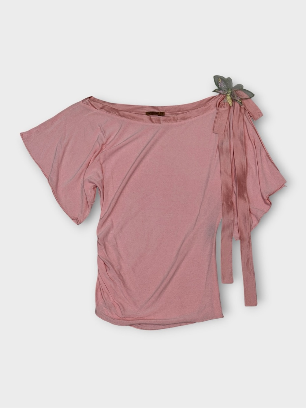 Arden B. Dusty Rose Draped Batwing Top with Butterfly Brooch — Size S